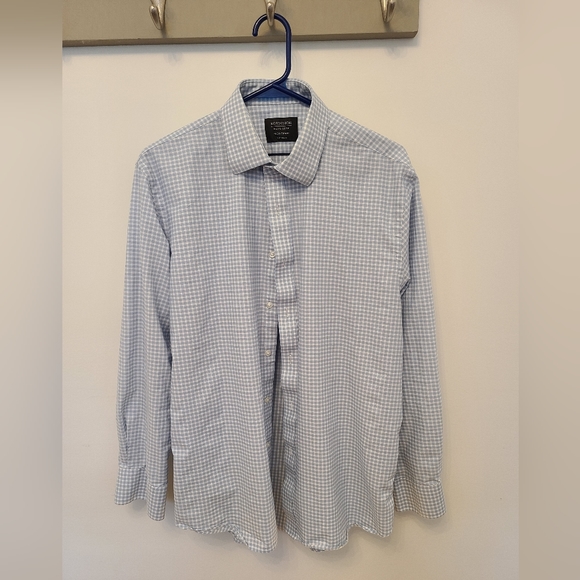 Nordstrom men's dress shirt, size 15.5, blue and white gingham - Picture 1 of 4